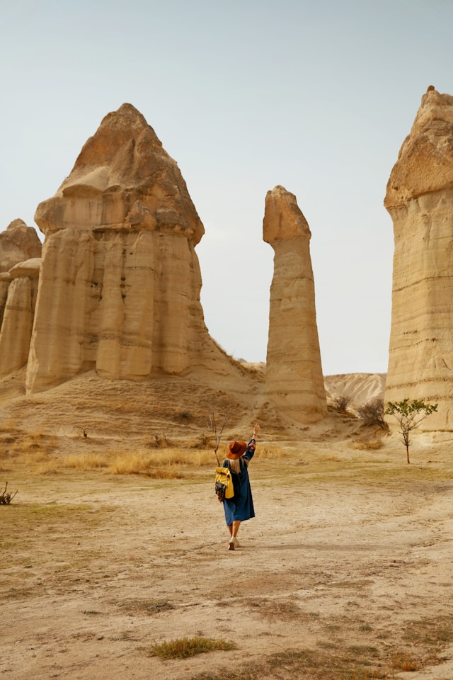 Walking trail through Cappadocia valley landscapes